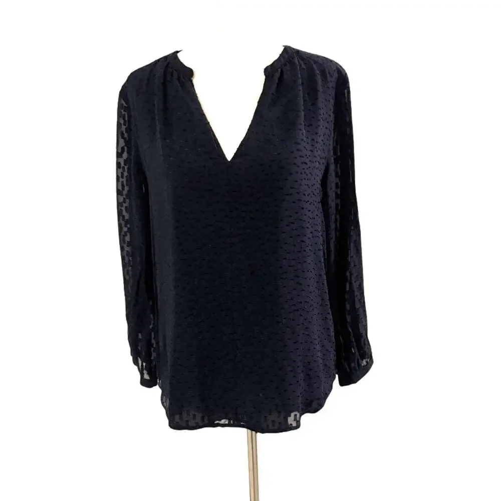 J.Crew Black Eyelet Blouse Silk Viscose Size 6